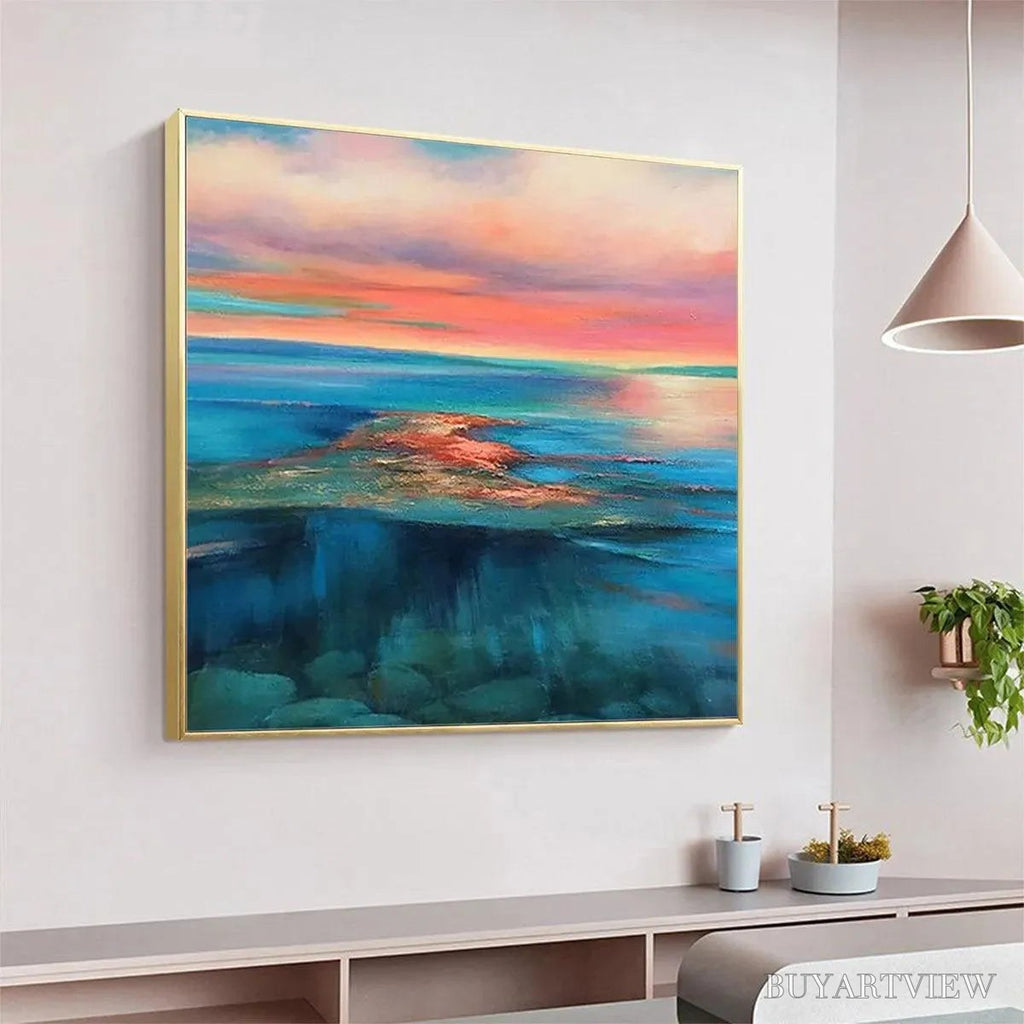 ARTOVITAS Coral Reef Sunset – Vibrant Coastal Sunset Painting, Square - image 5