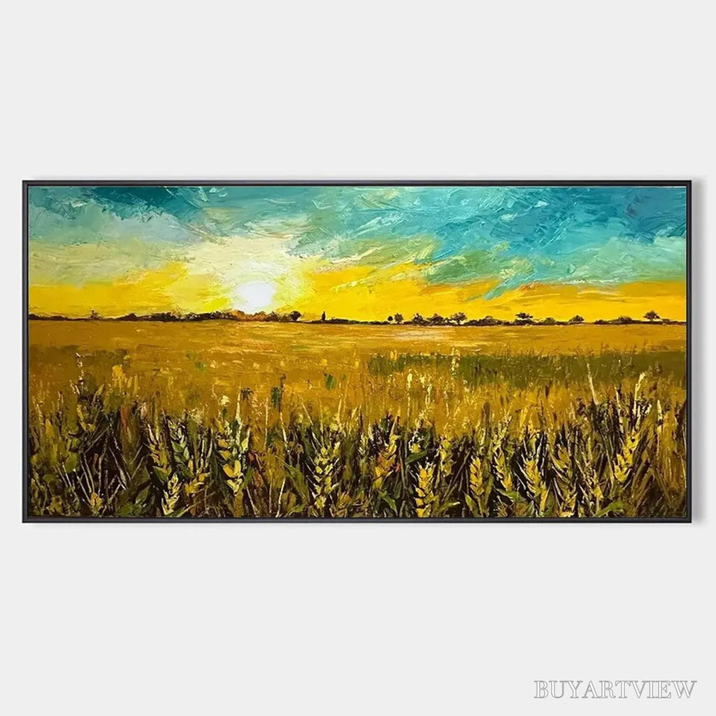 ARTOVITAS Golden Sunset Field – Landscape Painting of a Wheat Field at Sunset - image 1