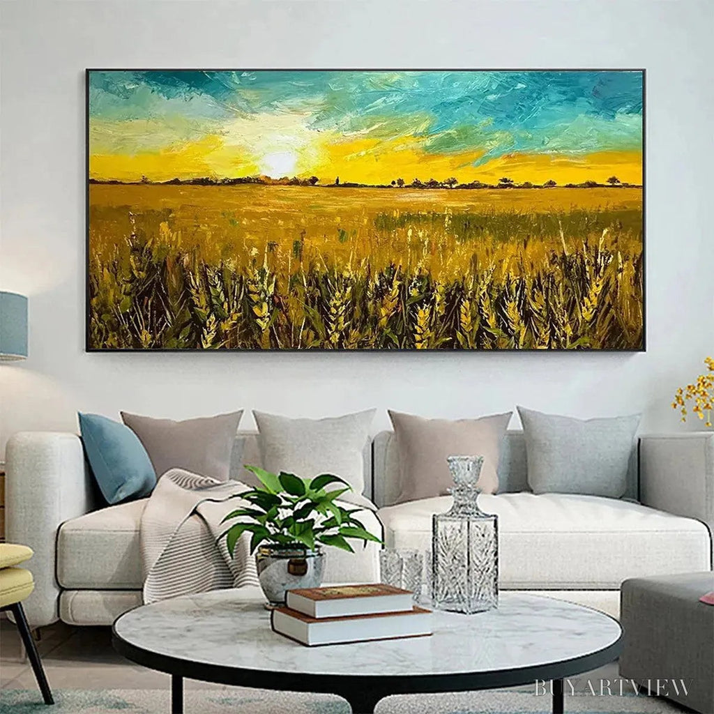 ARTOVITAS Golden Sunset Field – Landscape Painting of a Wheat Field at Sunset - image 2
