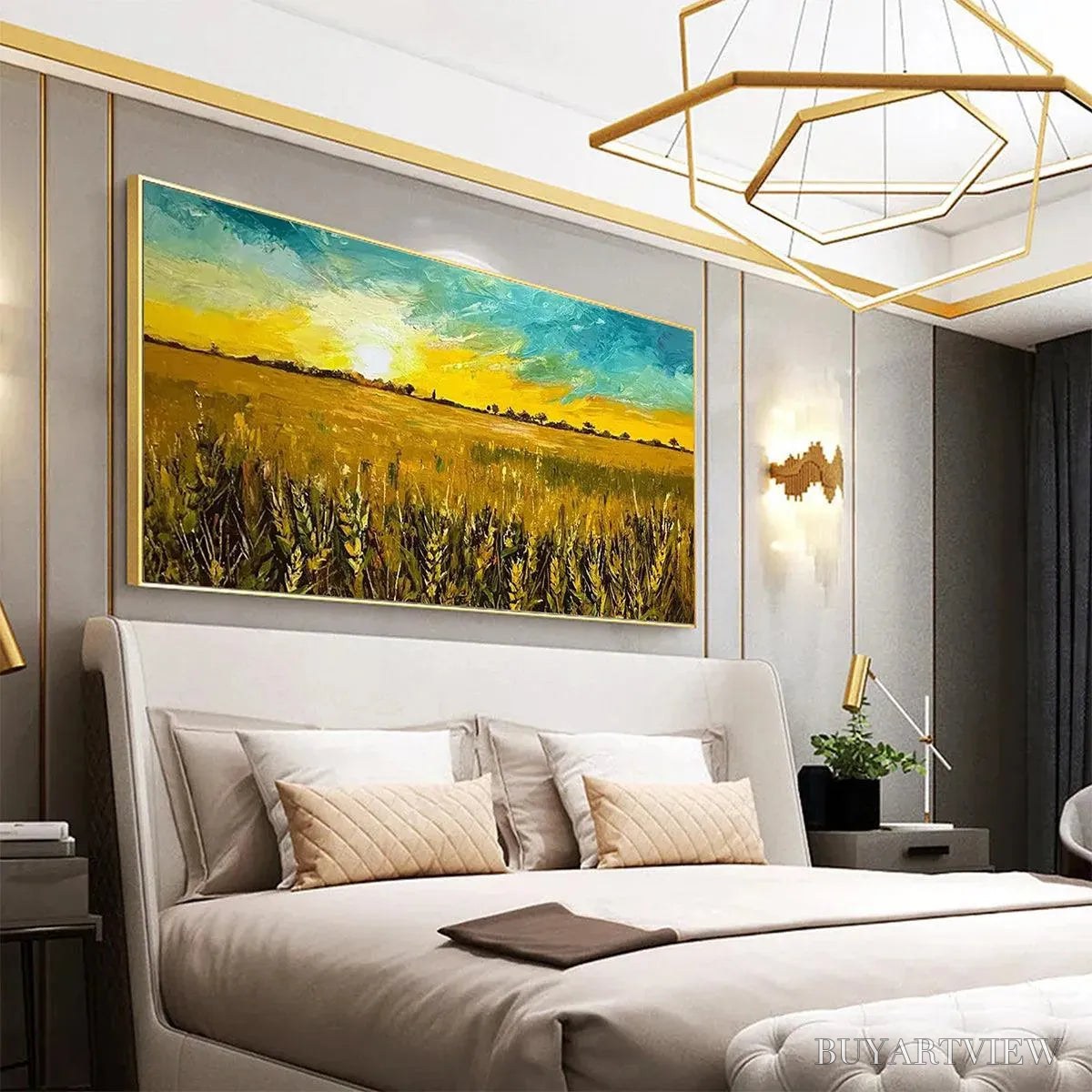 ARTOVITAS Golden Sunset Field – Landscape Painting of a Wheat Field at Sunset - image 4