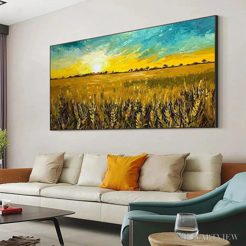 ARTOVITAS Golden Sunset Field – Landscape Painting of a Wheat Field at Sunset - image 5