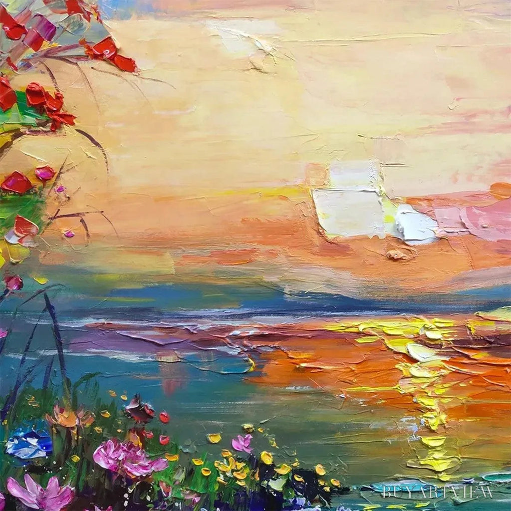 ARTOVITAS Watercolor Sunset – Impressionistic Landscape Painting with Sunset and Flowers - image 3