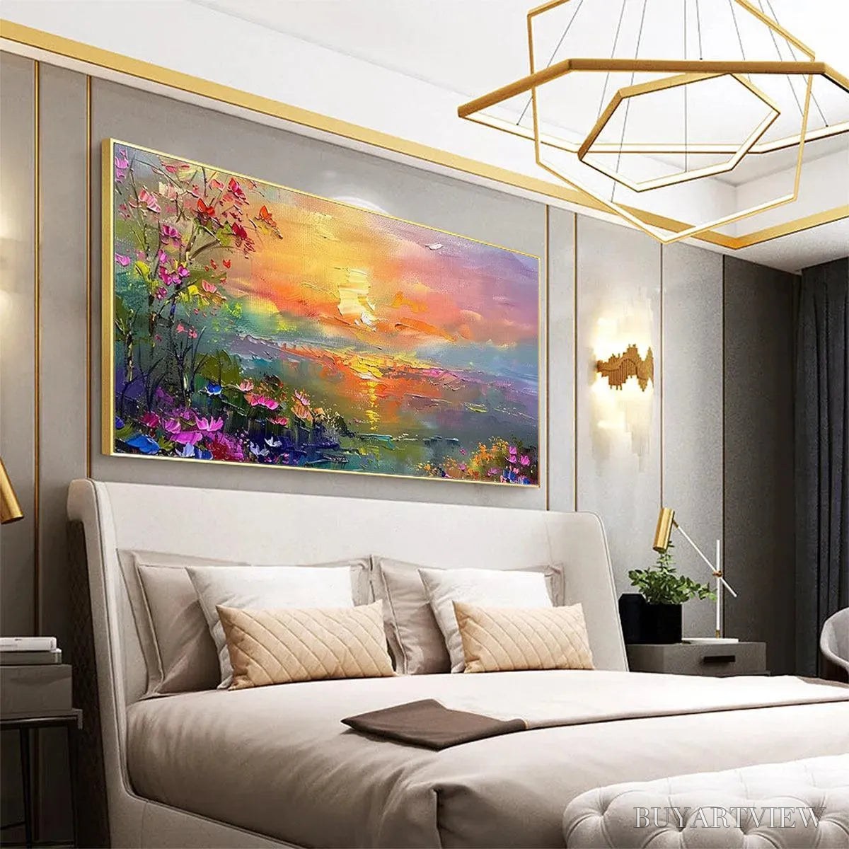 ARTOVITAS Watercolor Sunset – Impressionistic Landscape Painting with Sunset and Flowers - image 4