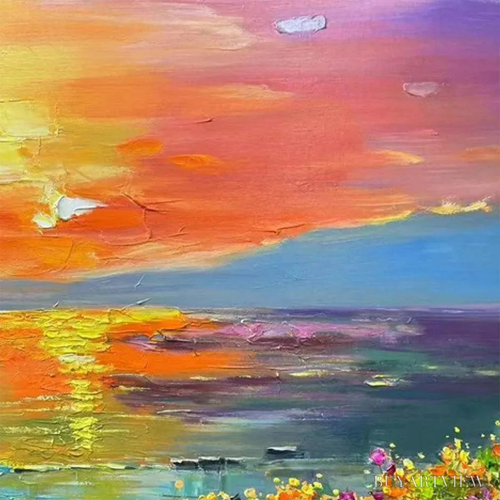 ARTOVITAS Watercolor Sunset – Impressionistic Landscape Painting with Sunset and Flowers - image 6