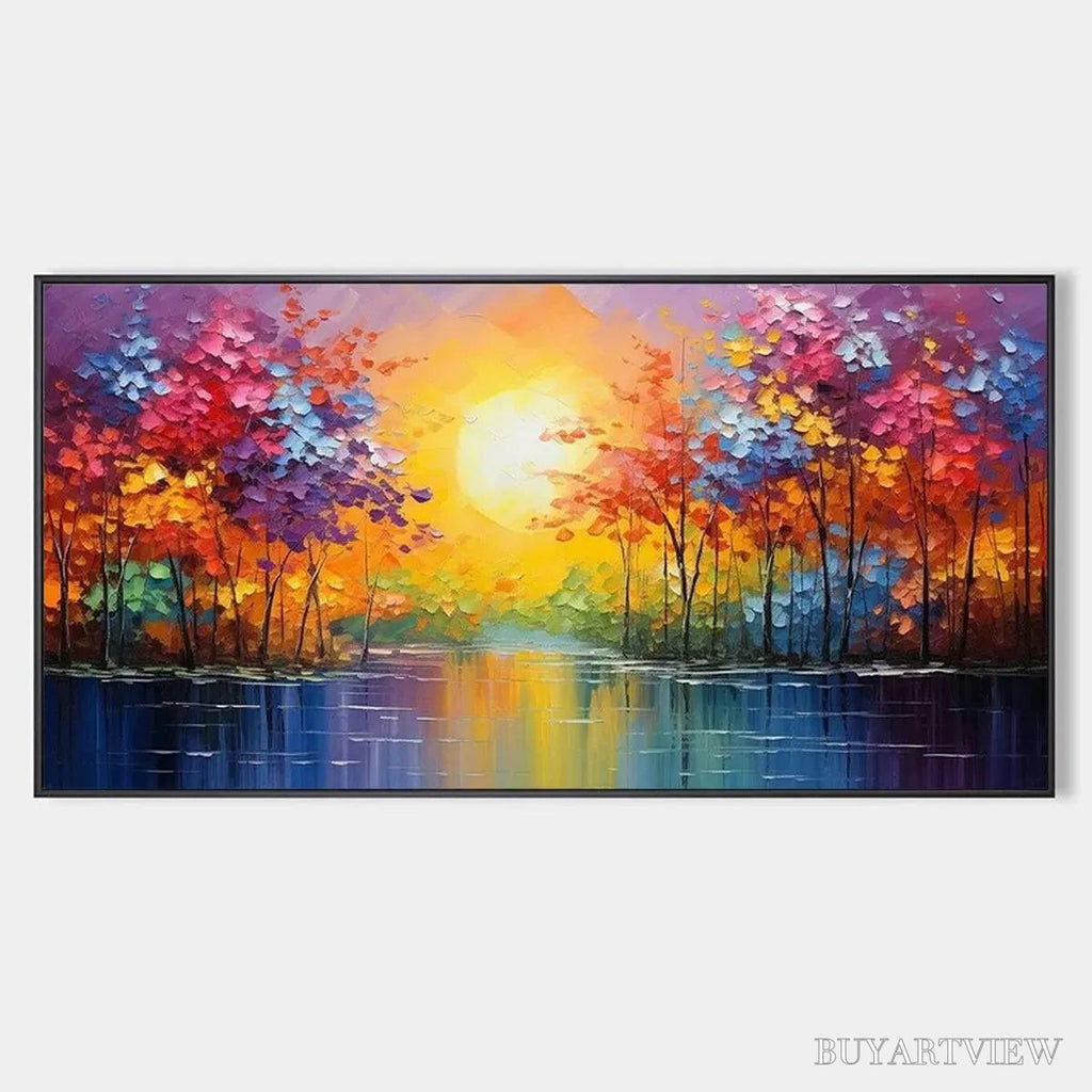 ARTOVITAS Twilight Reflections – Colorful Landscape Painting of Trees by the Water - image 1