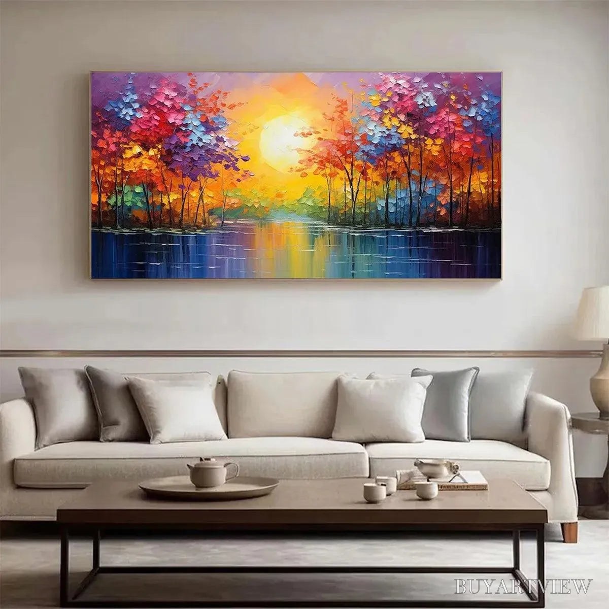 ARTOVITAS Twilight Reflections – Colorful Landscape Painting of Trees by the Water - image 2