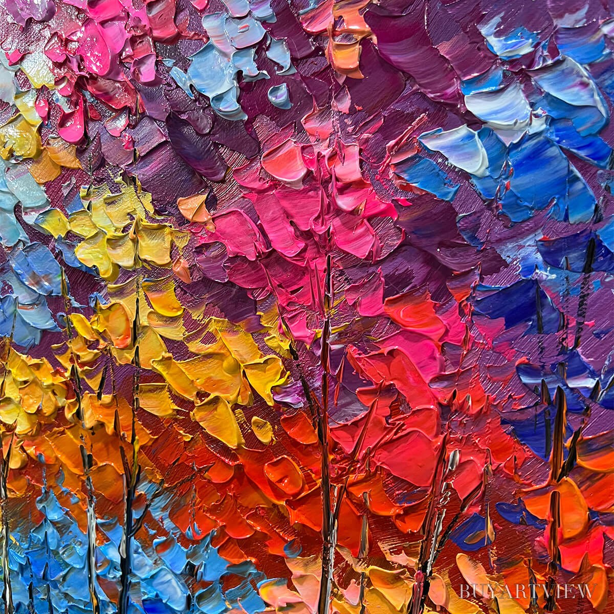 ARTOVITAS Twilight Reflections – Colorful Landscape Painting of Trees by the Water - image 3