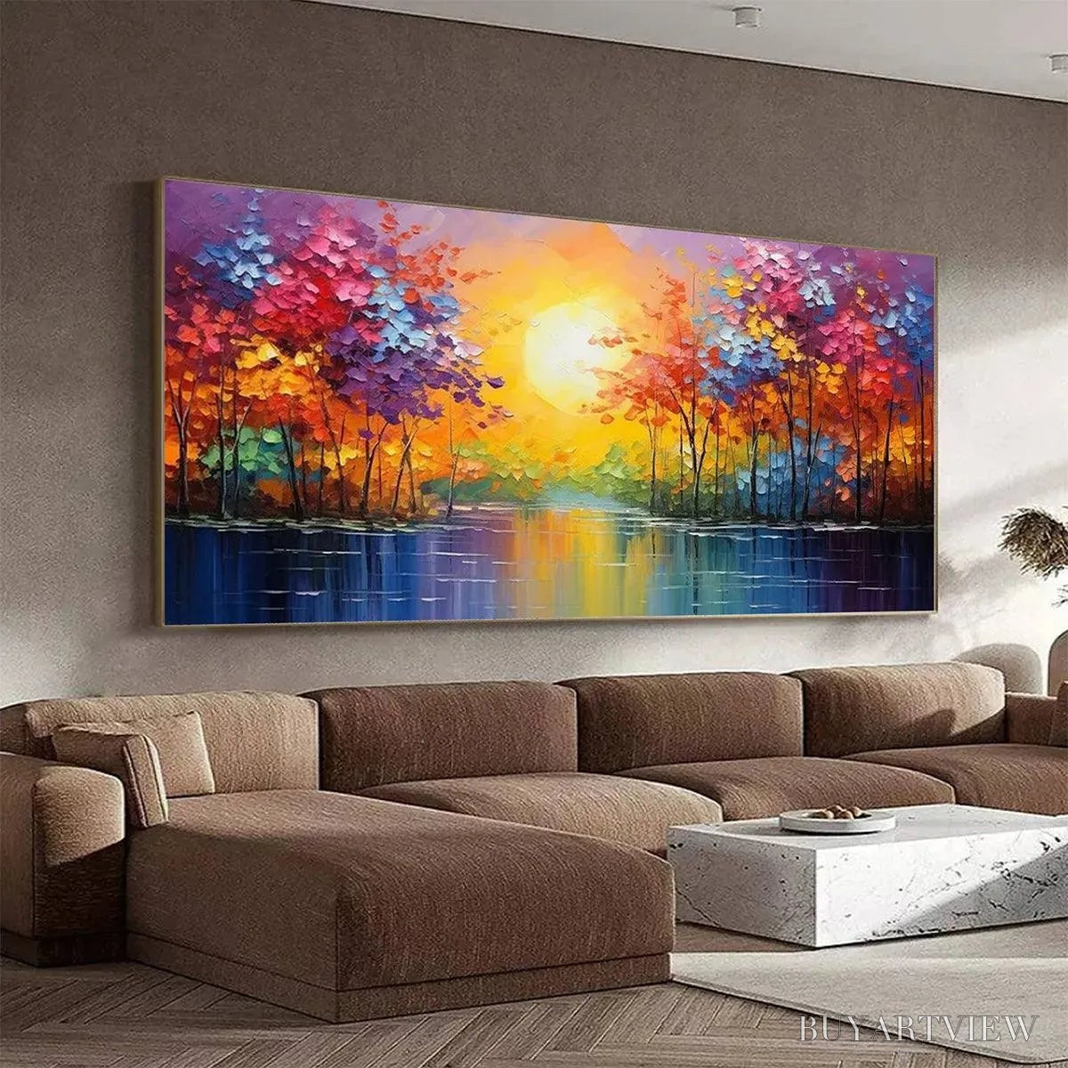 ARTOVITAS Twilight Reflections – Colorful Landscape Painting of Trees by the Water - image 4