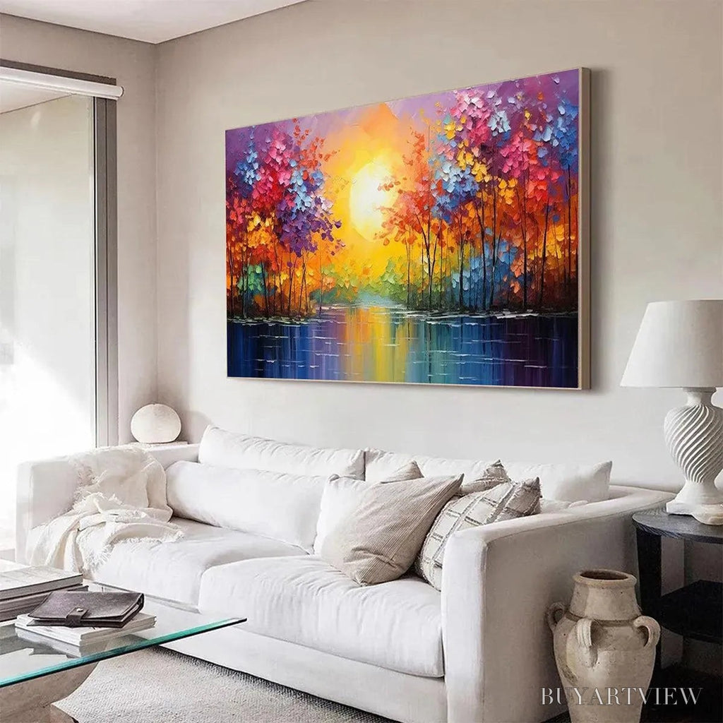 ARTOVITAS Twilight Reflections – Colorful Landscape Painting of Trees by the Water - image 5