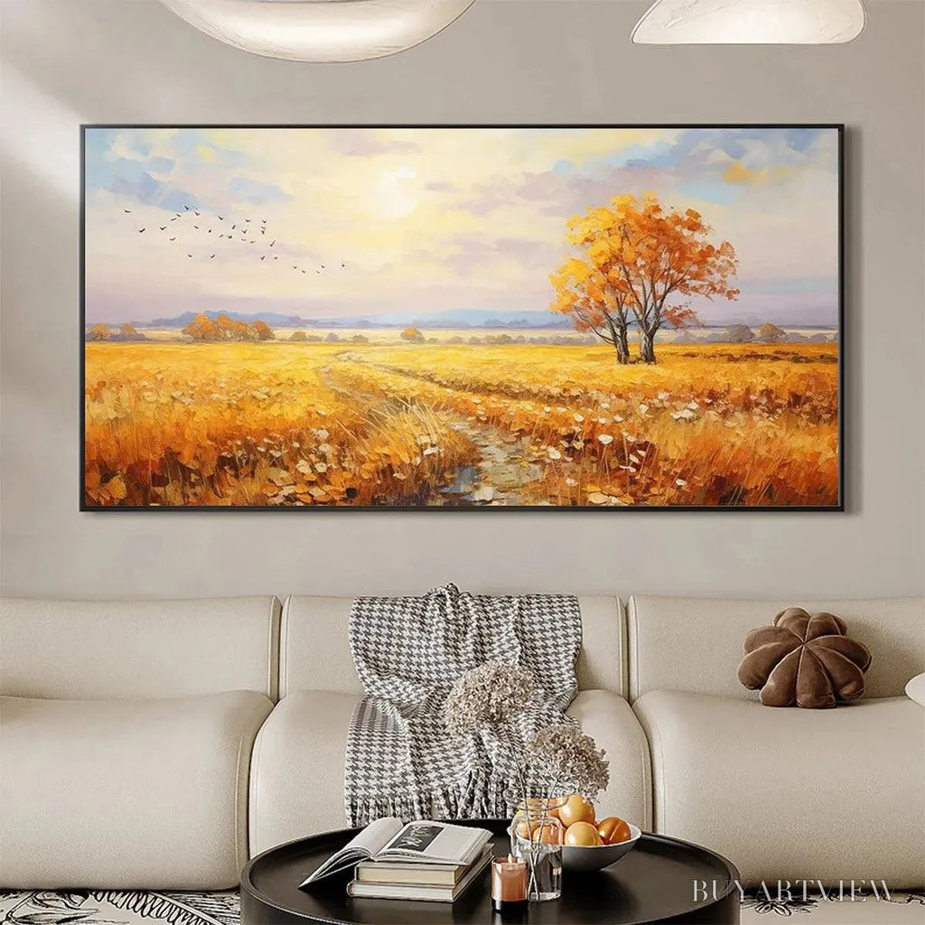 ARTOVITAS Golden Harvest – Landscape Painting of a Golden Field at Sunset - image 2