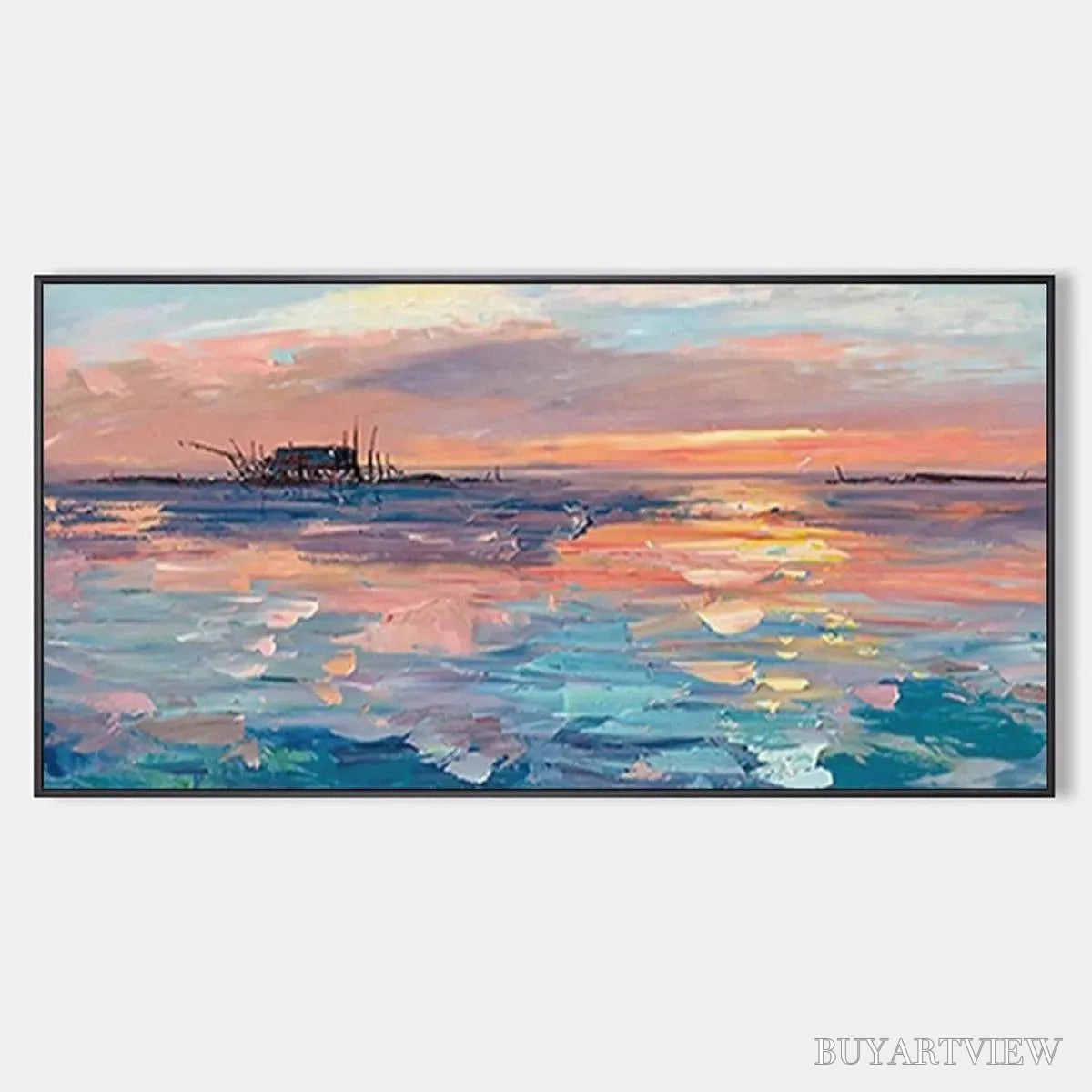 ARTOVITAS Dusk Reflections – Panoramic Coastal Sunset Painting, Minimalist - image 1
