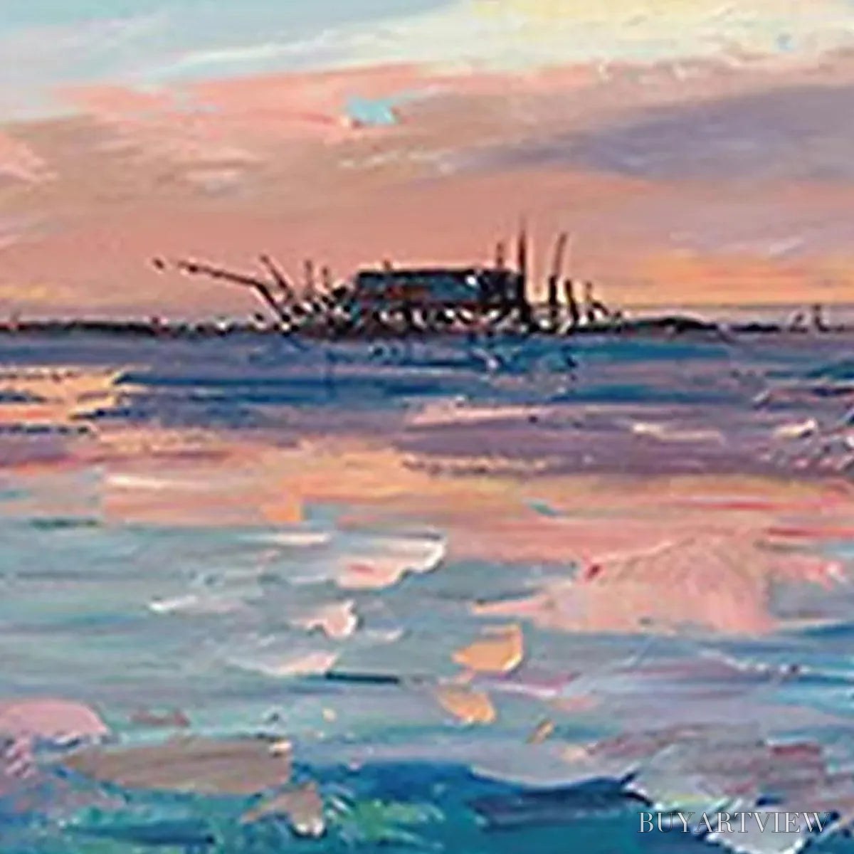 ARTOVITAS Dusk Reflections – Panoramic Coastal Sunset Painting, Minimalist - image 4