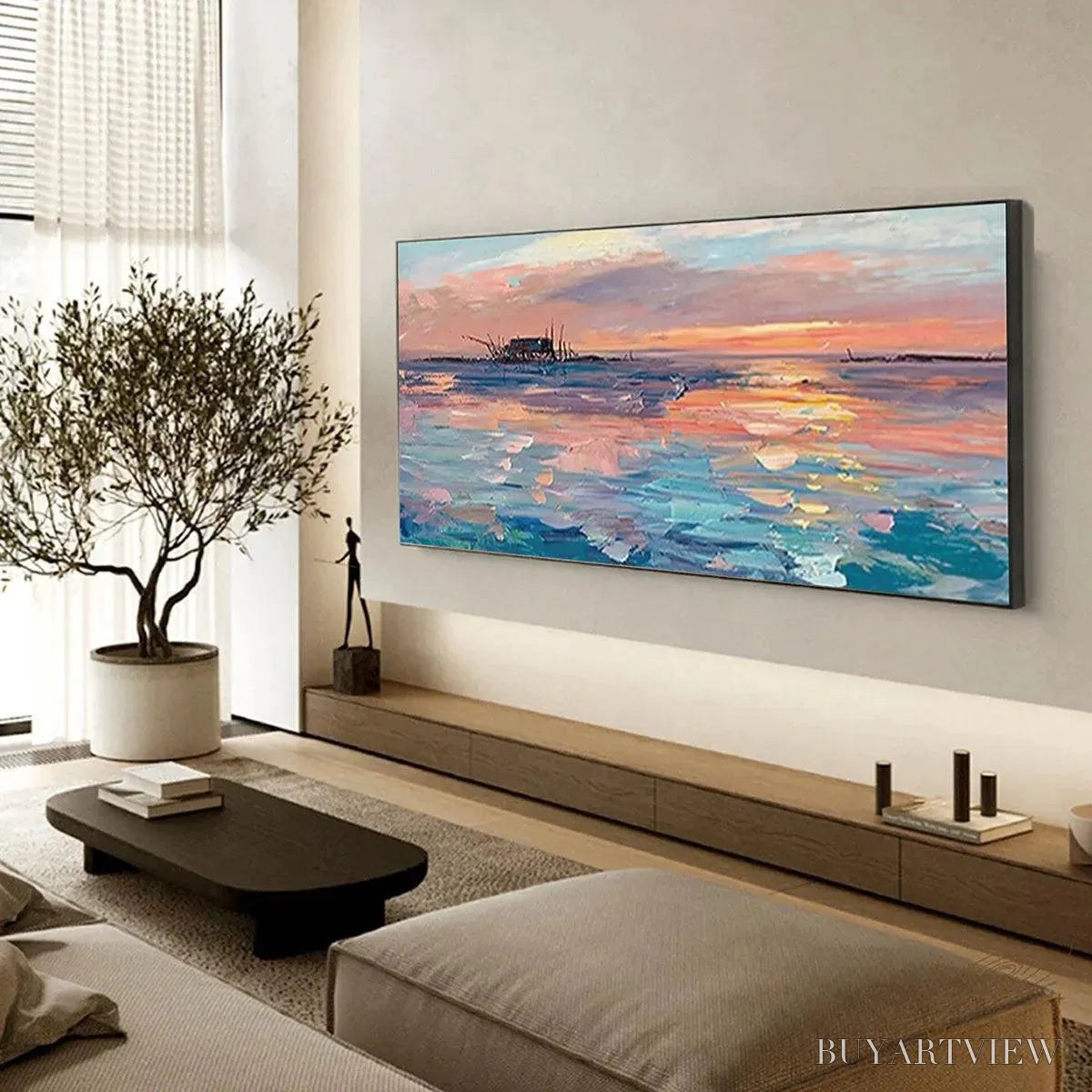 ARTOVITAS Dusk Reflections – Panoramic Coastal Sunset Painting, Minimalist - image 6