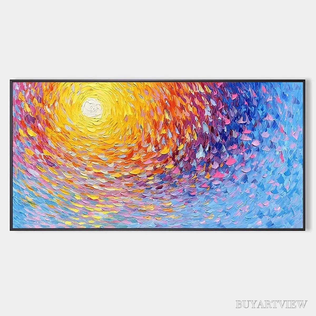 ARTOVITAS Sunrise Serenade – Textured Abstract Sunrise Painting in Yellow and Blue - image 1