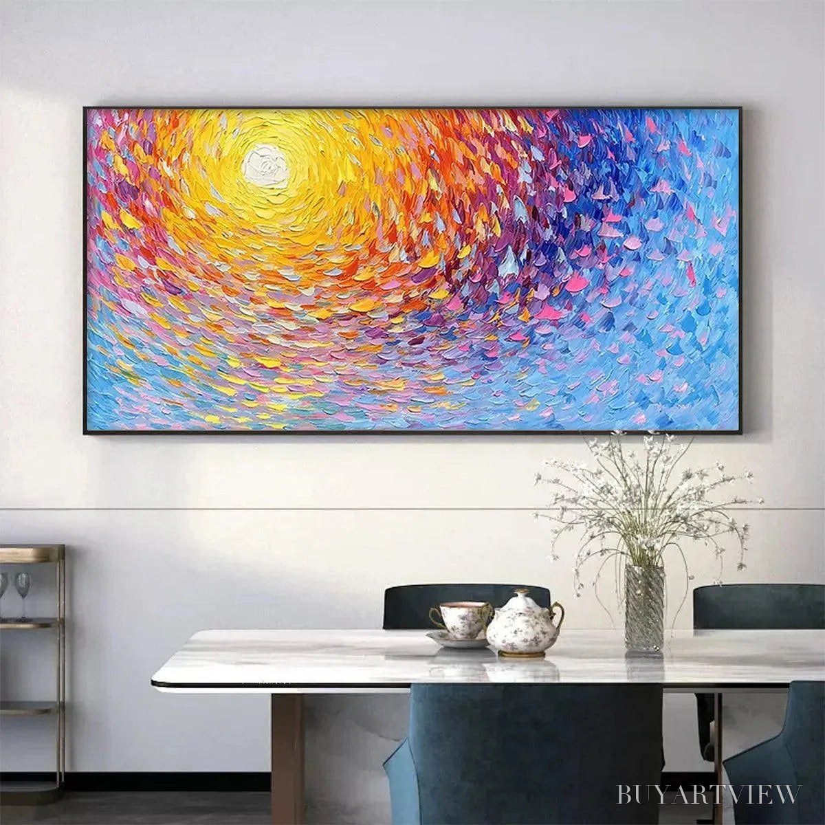 ARTOVITAS Sunrise Serenade – Textured Abstract Sunrise Painting in Yellow and Blue - image 2