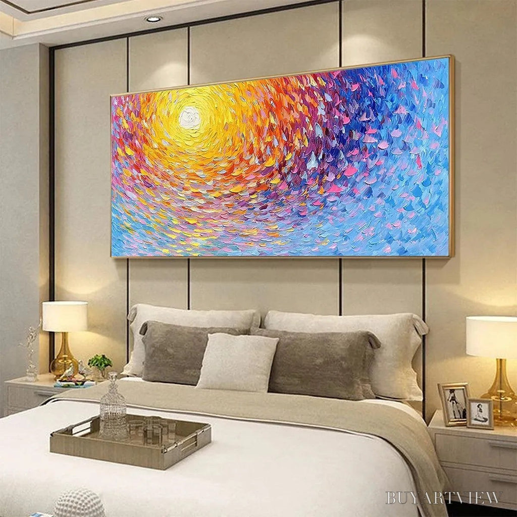 ARTOVITAS Sunrise Serenade – Textured Abstract Sunrise Painting in Yellow and Blue - image 4