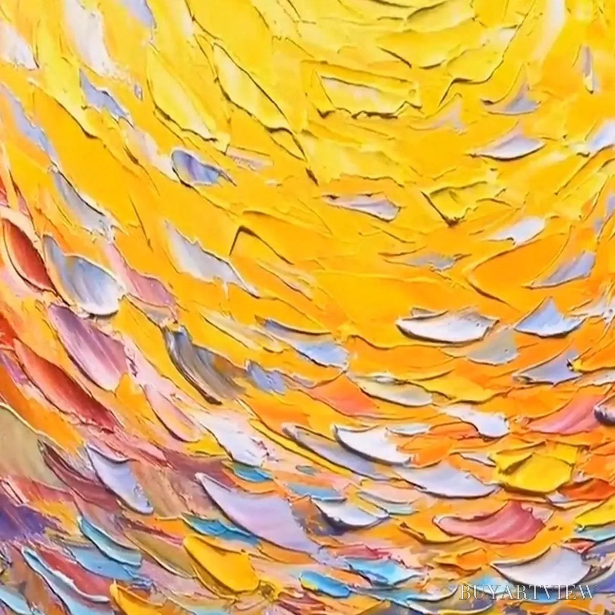 ARTOVITAS Sunrise Serenade – Textured Abstract Sunrise Painting in Yellow and Blue - image 5