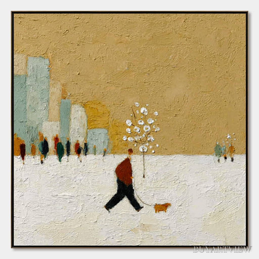 ARTOVITAS Winter Stroll – Textured Figurative Cityscape Painting - image 1