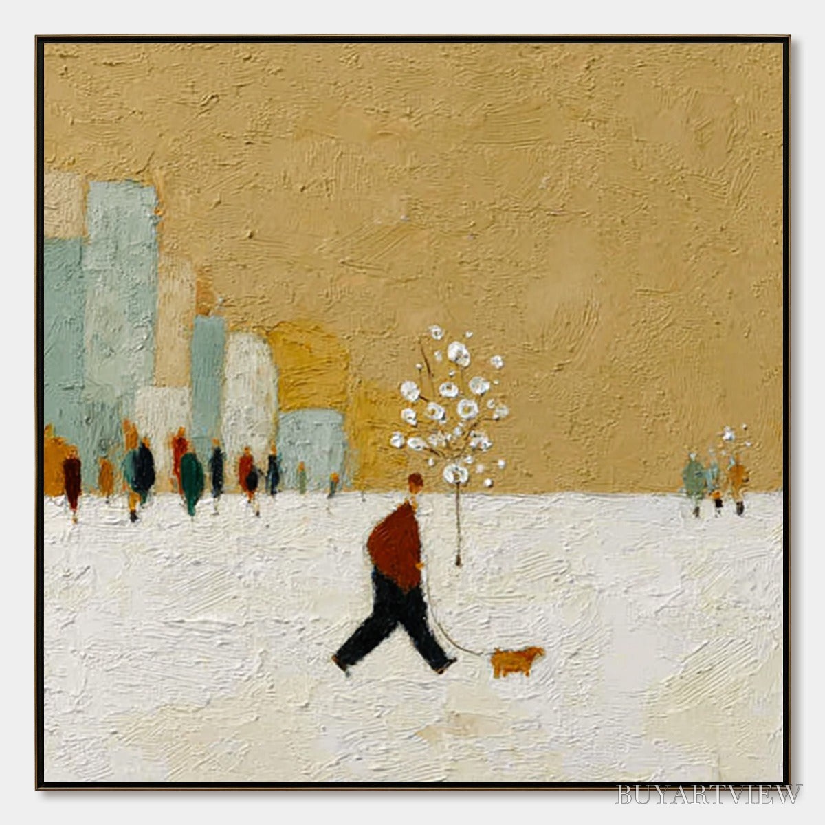 ARTOVITAS Winter Stroll – Textured Figurative Cityscape Painting - image 1