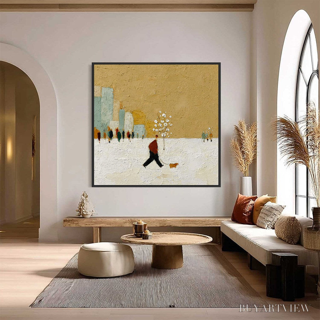 ARTOVITAS Winter Stroll – Textured Figurative Cityscape Painting - image 2