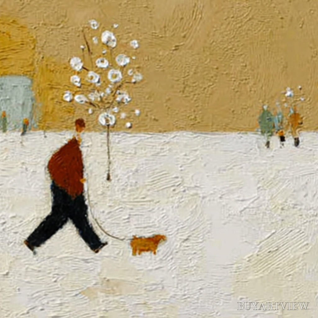 ARTOVITAS Winter Stroll – Textured Figurative Cityscape Painting - image 3