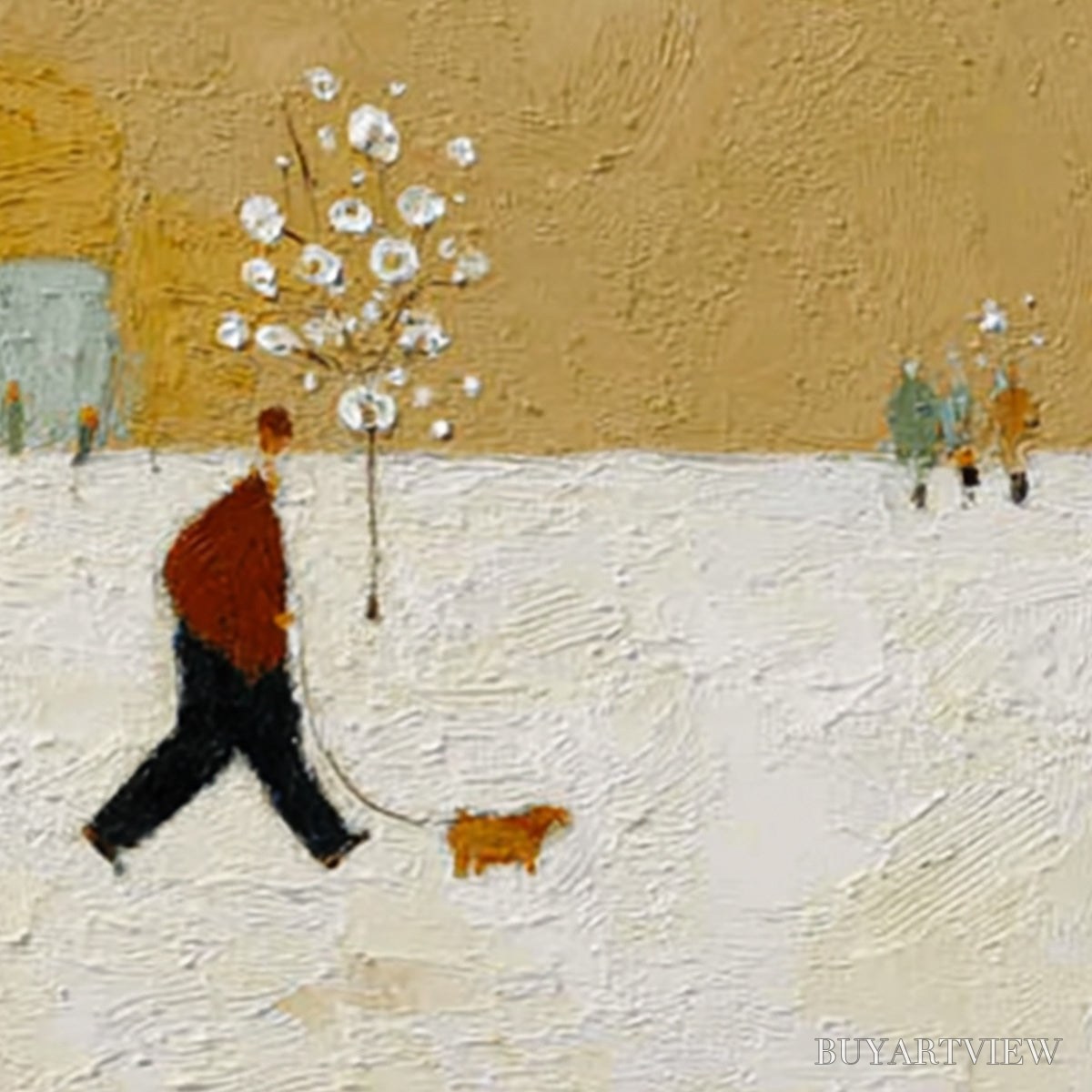 ARTOVITAS Winter Stroll – Textured Figurative Cityscape Painting - image 3