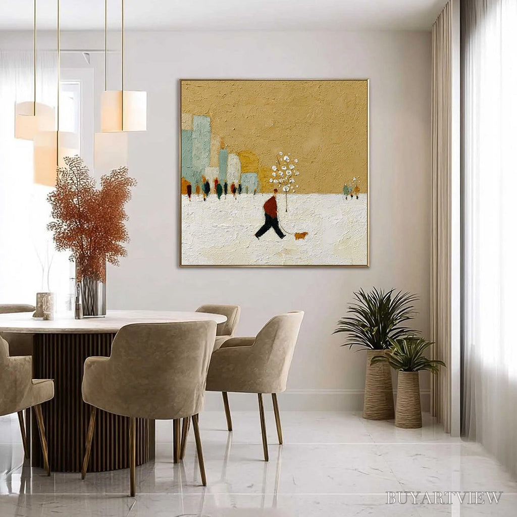 ARTOVITAS Winter Stroll – Textured Figurative Cityscape Painting - image 4