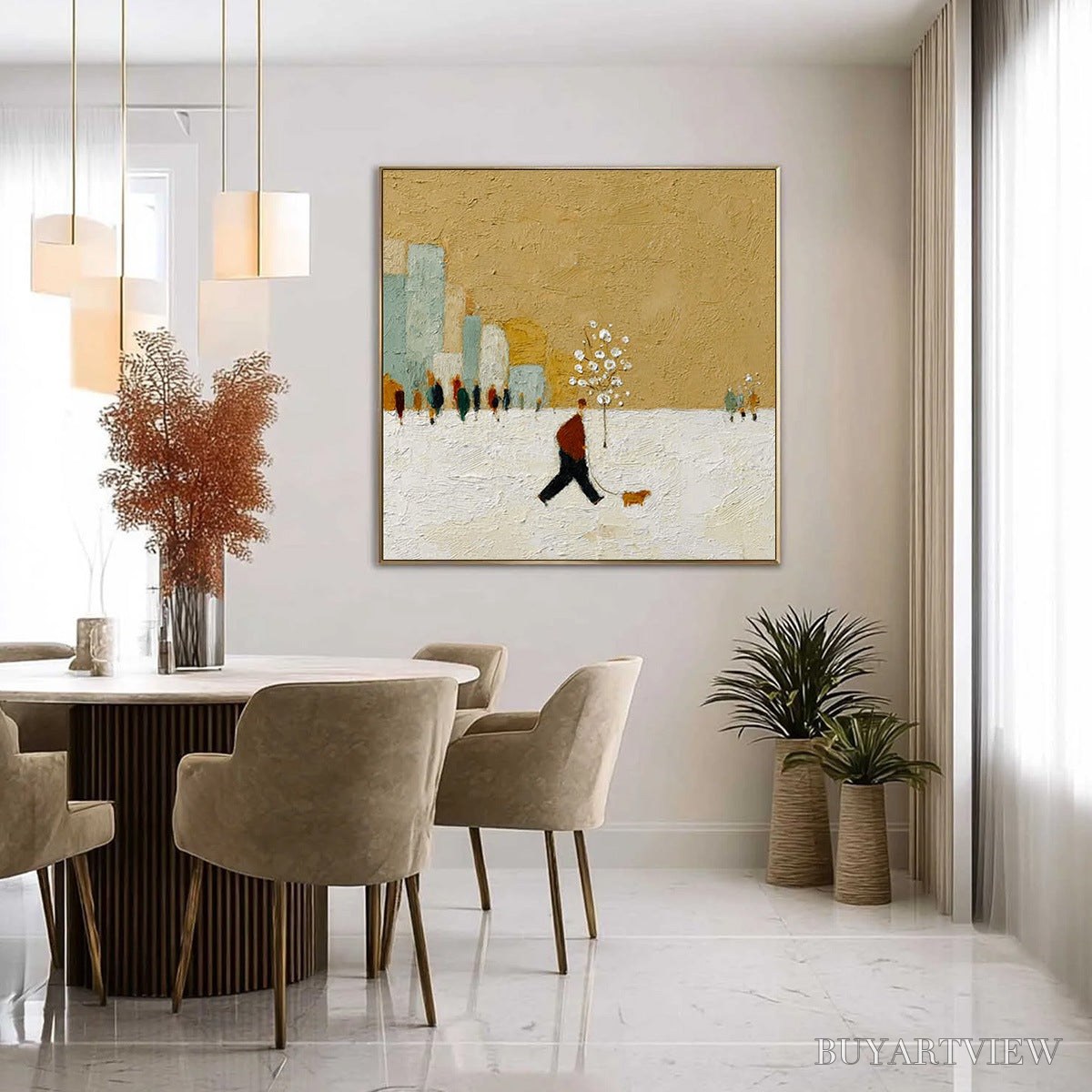 ARTOVITAS Winter Stroll – Textured Figurative Cityscape Painting - image 4