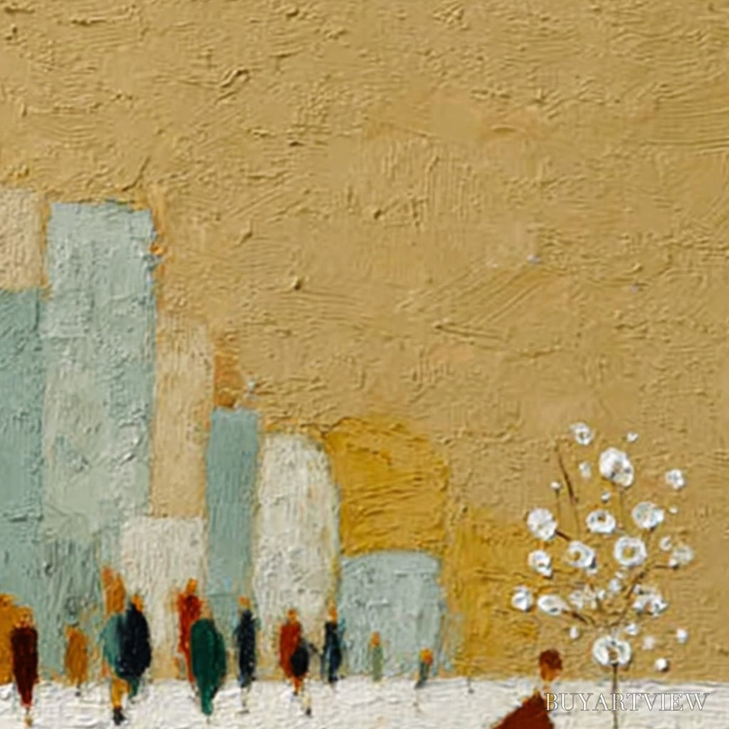 ARTOVITAS Winter Stroll – Textured Figurative Cityscape Painting - image 5