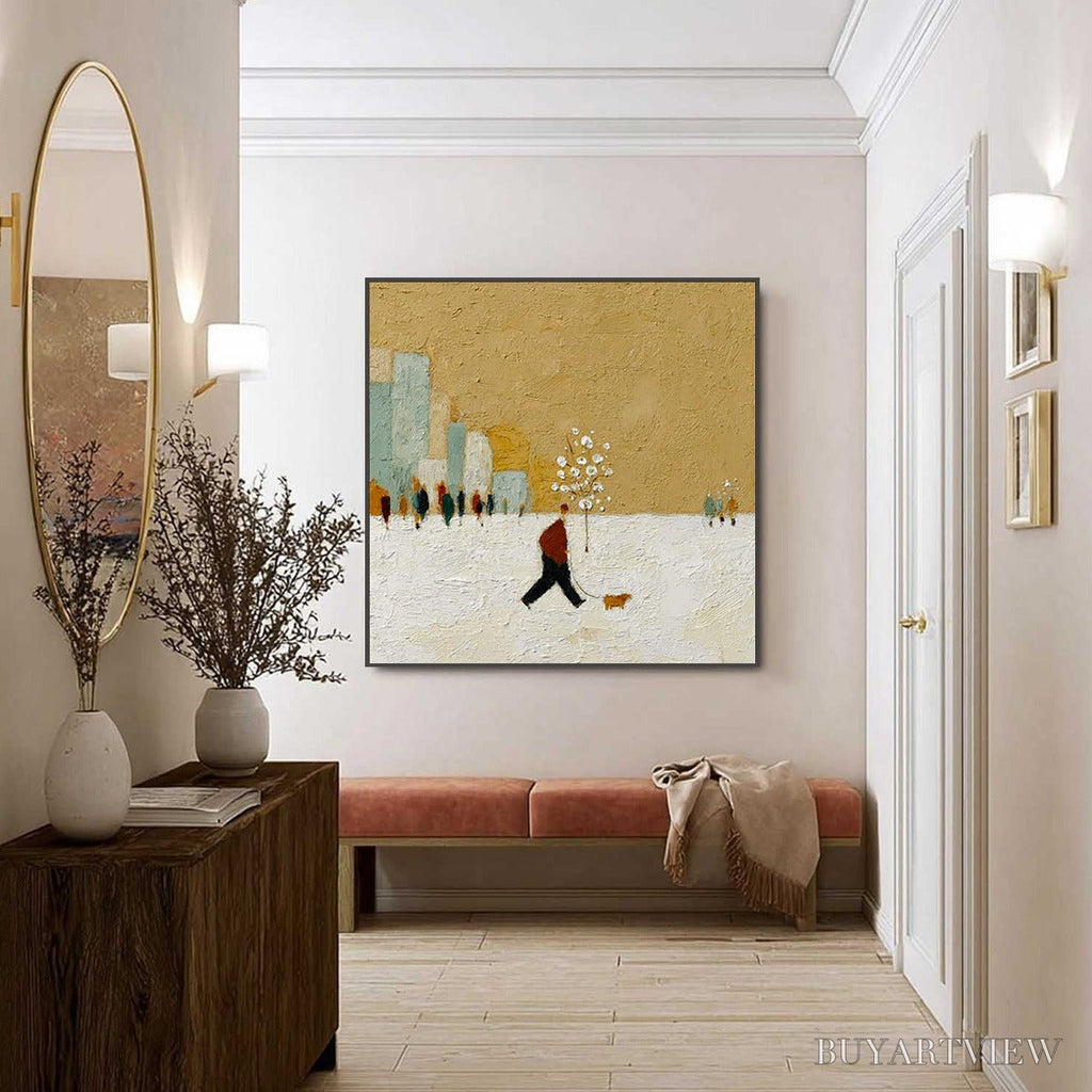 ARTOVITAS Winter Stroll – Textured Figurative Cityscape Painting - image 6