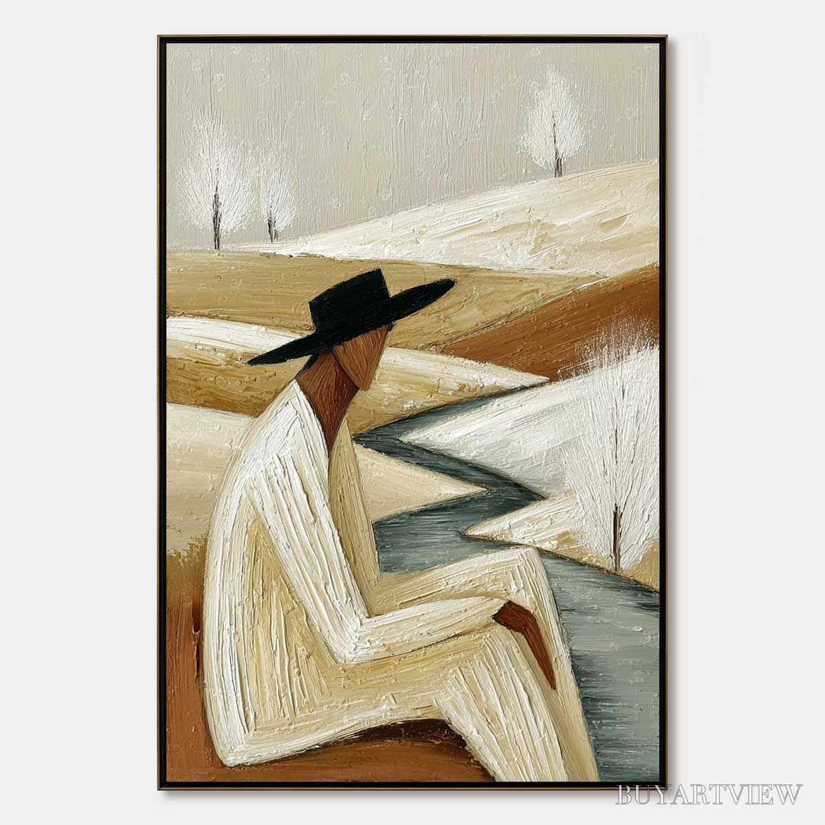 ARTOVITAS Winter'S Repose – Textured Minimalist Figurative Landscape Painting - image 1