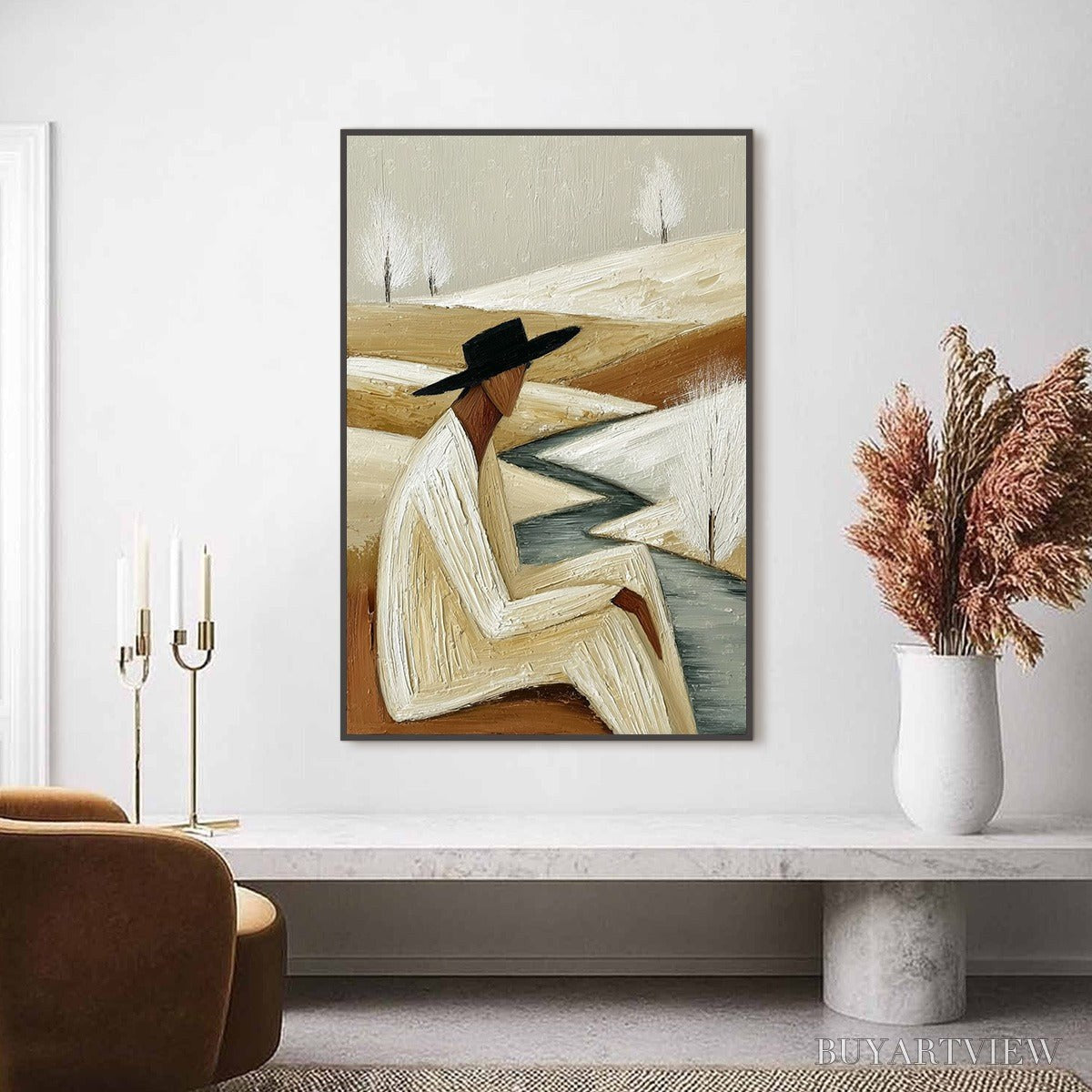 ARTOVITAS Winter'S Repose – Textured Minimalist Figurative Landscape Painting - image 2