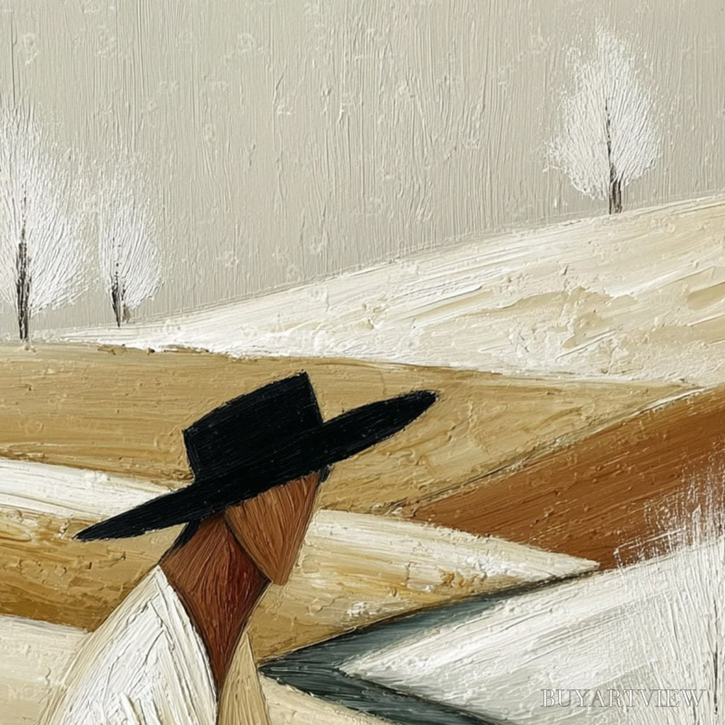 ARTOVITAS Winter'S Repose – Textured Minimalist Figurative Landscape Painting - image 3