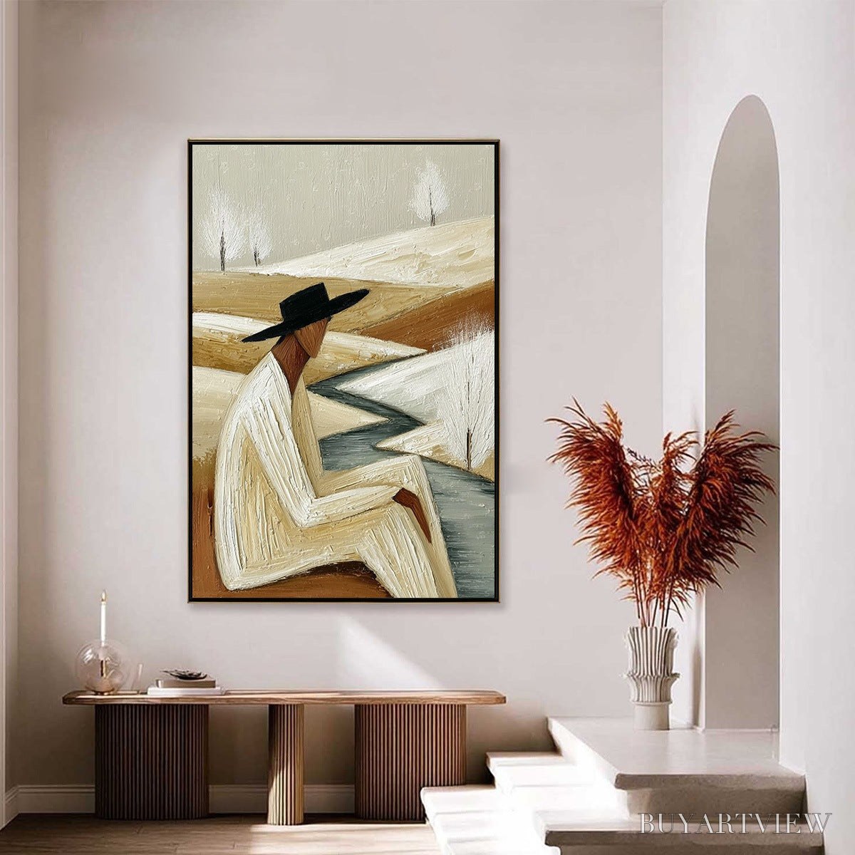 ARTOVITAS Winter'S Repose – Textured Minimalist Figurative Landscape Painting - image 4