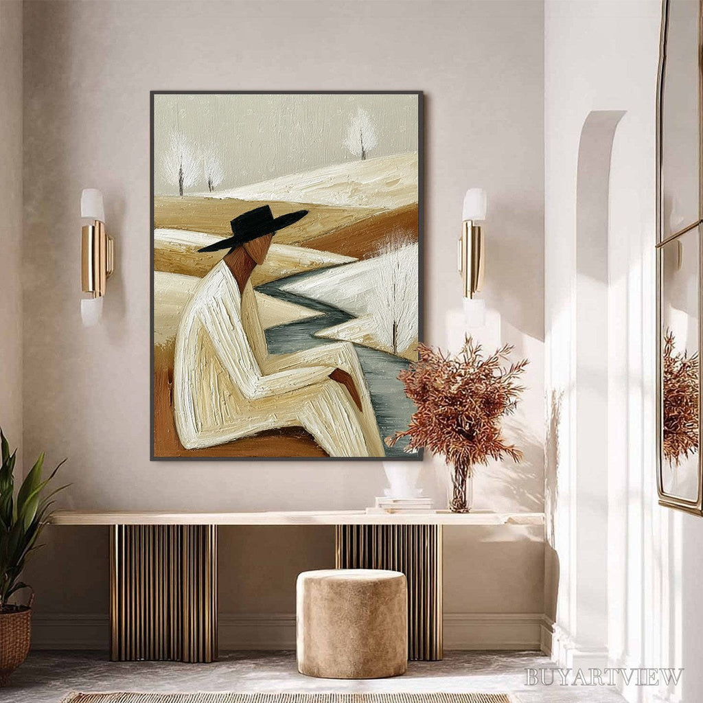 ARTOVITAS Winter'S Repose – Textured Minimalist Figurative Landscape Painting - image 6