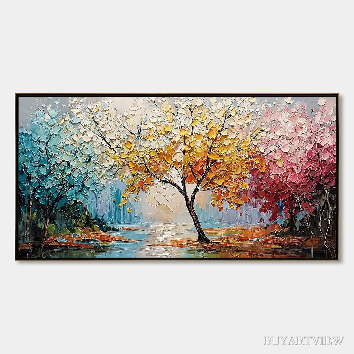 ARTOVITAS Kaleidoscope of Seasons – Large Textured Palette Knife Tree Landscape Oil Painting - image 1