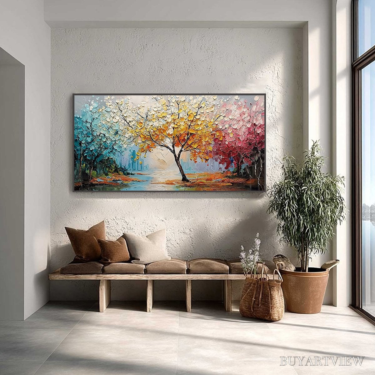 ARTOVITAS Kaleidoscope of Seasons – Large Textured Palette Knife Tree Landscape Oil Painting - image 2