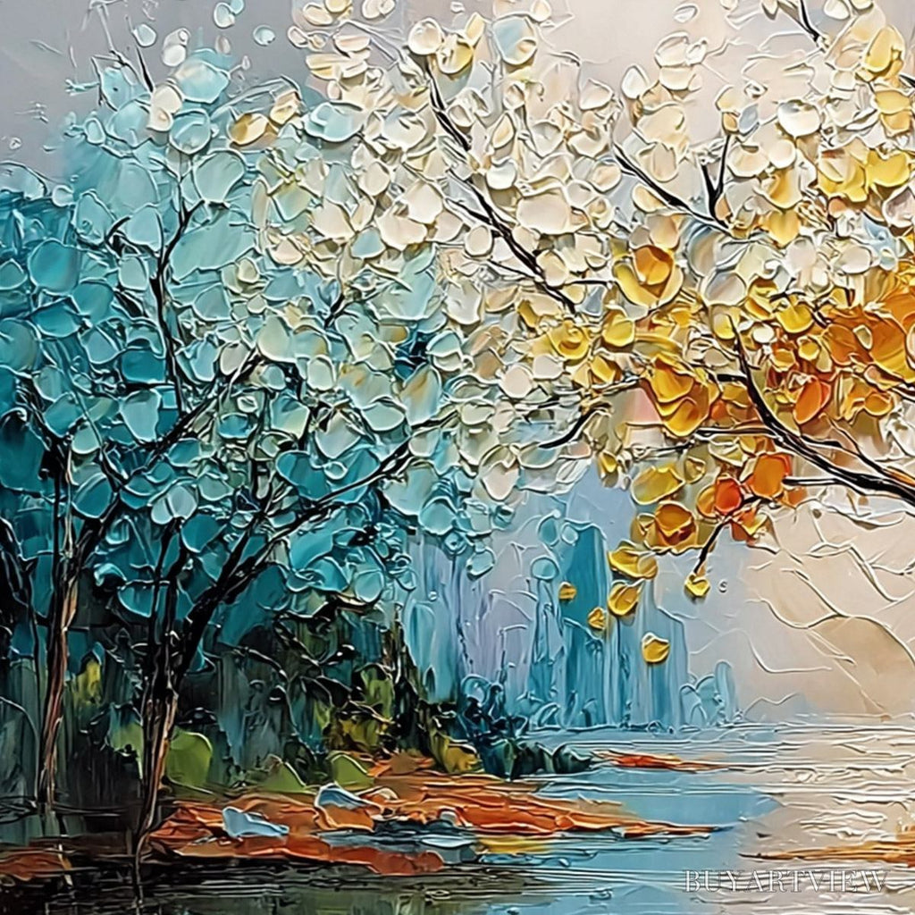 ARTOVITAS Kaleidoscope of Seasons – Large Textured Palette Knife Tree Landscape Oil Painting - image 3