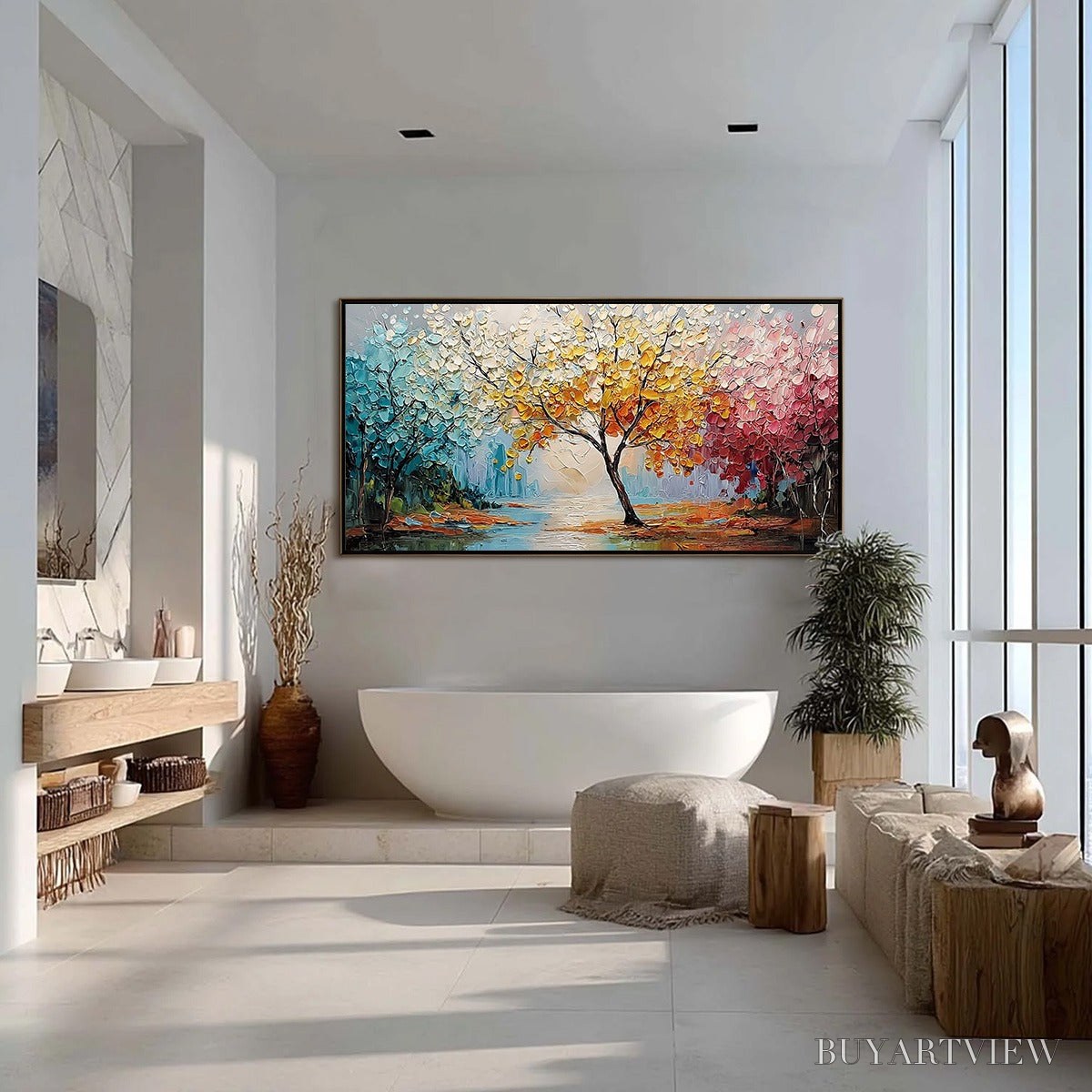 ARTOVITAS Kaleidoscope of Seasons – Large Textured Palette Knife Tree Landscape Oil Painting - image 4