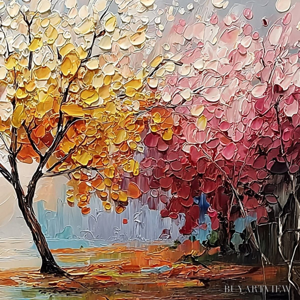 ARTOVITAS Kaleidoscope of Seasons – Large Textured Palette Knife Tree Landscape Oil Painting - image 5