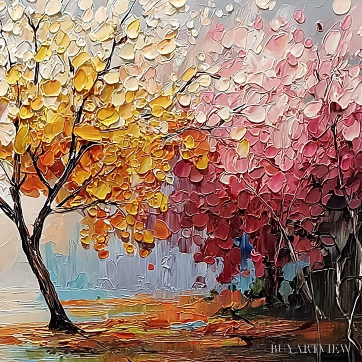 ARTOVITAS Kaleidoscope of Seasons – Large Textured Palette Knife Tree Landscape Oil Painting - image 5