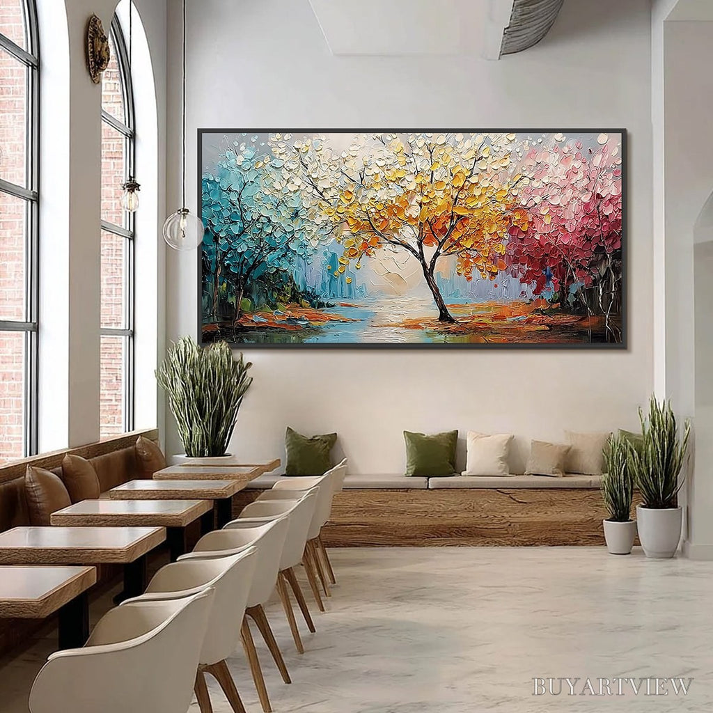 ARTOVITAS Kaleidoscope of Seasons – Large Textured Palette Knife Tree Landscape Oil Painting - image 6