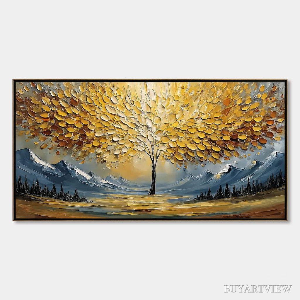 ARTOVITAS Aura of Gold – Textured Golden Tree of Life Landscape Painting - image 1
