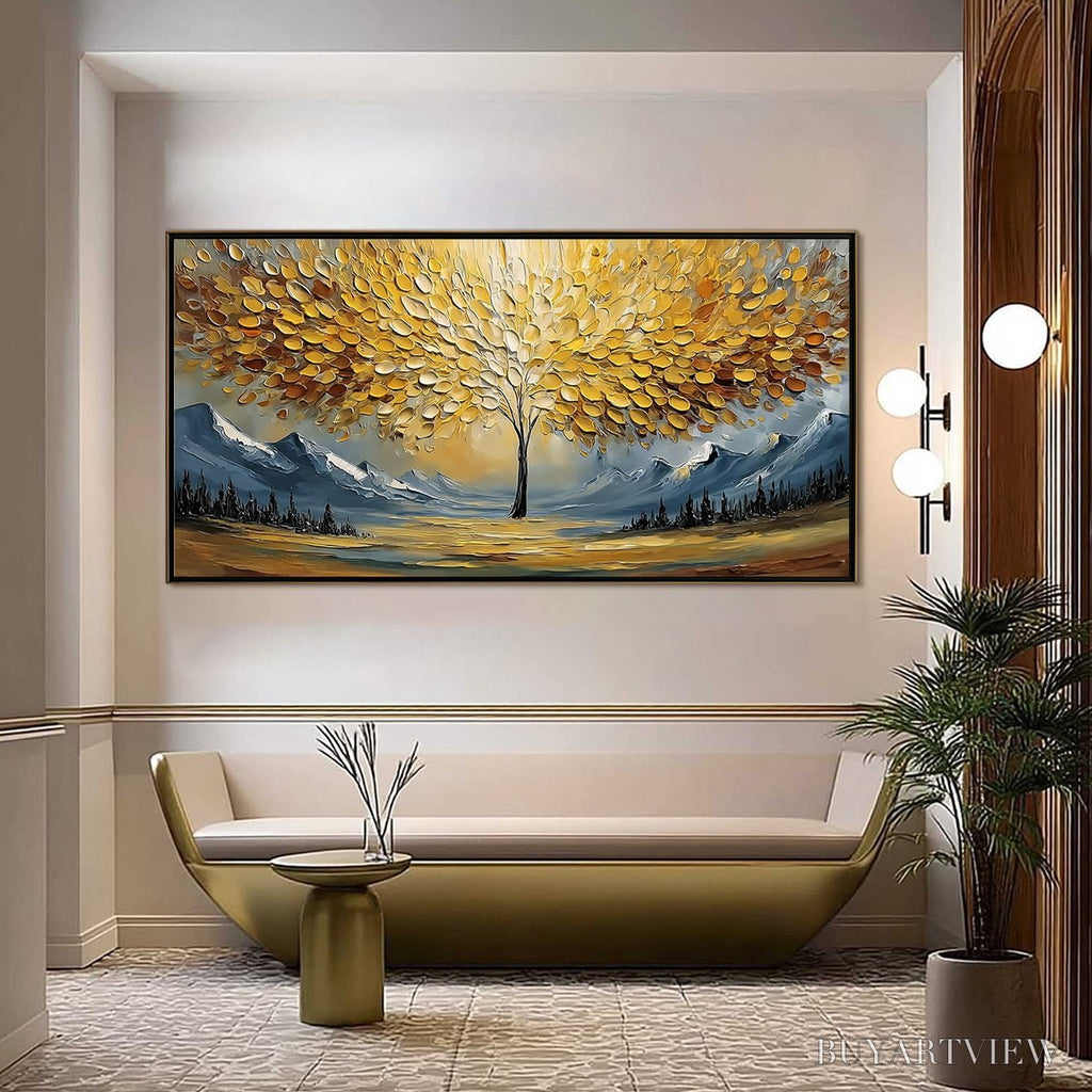 ARTOVITAS Aura of Gold – Textured Golden Tree of Life Landscape Painting - image 2