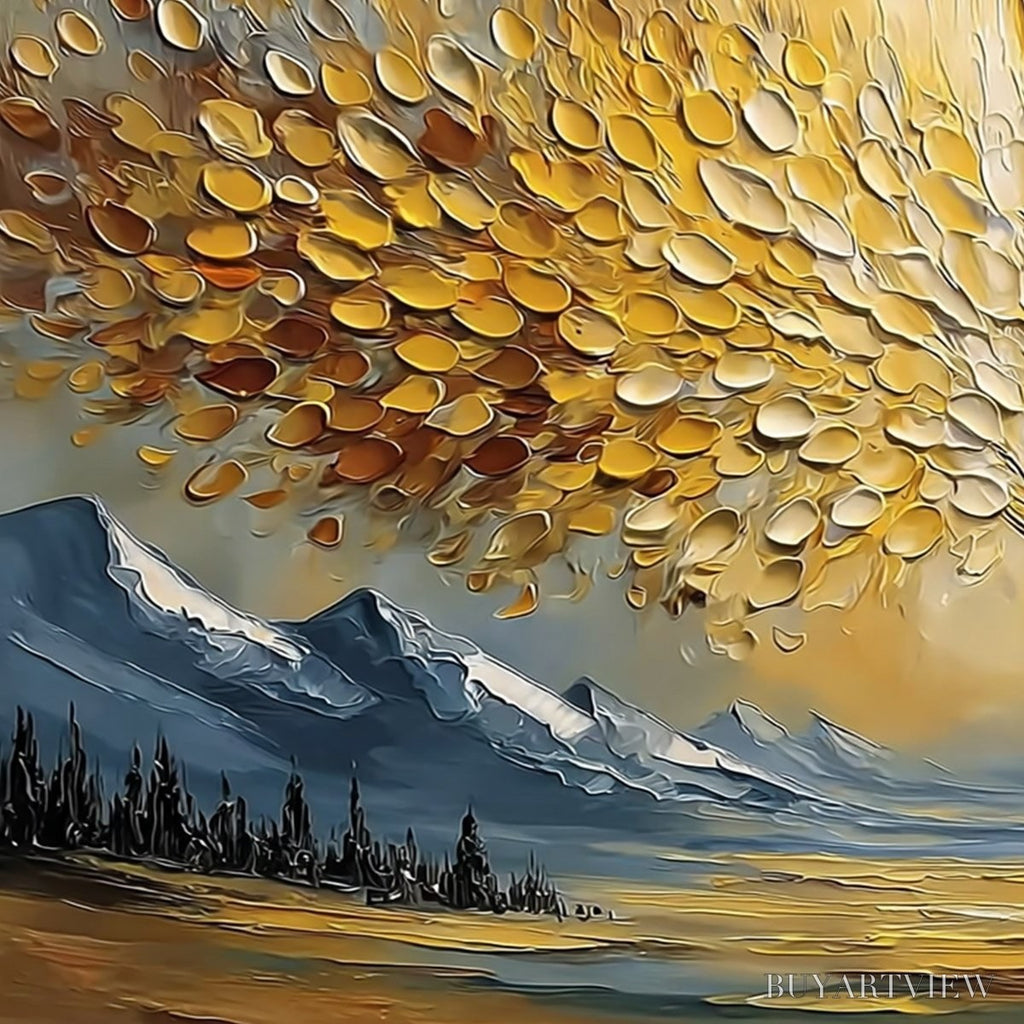 ARTOVITAS Aura of Gold – Textured Golden Tree of Life Landscape Painting - image 3
