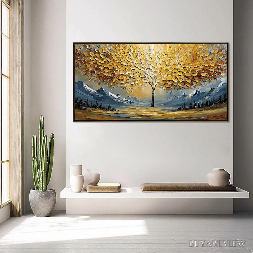 ARTOVITAS Aura of Gold – Textured Golden Tree of Life Landscape Painting - image 4