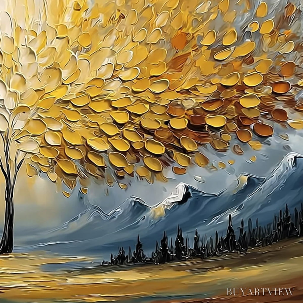 ARTOVITAS Aura of Gold – Textured Golden Tree of Life Landscape Painting - image 5