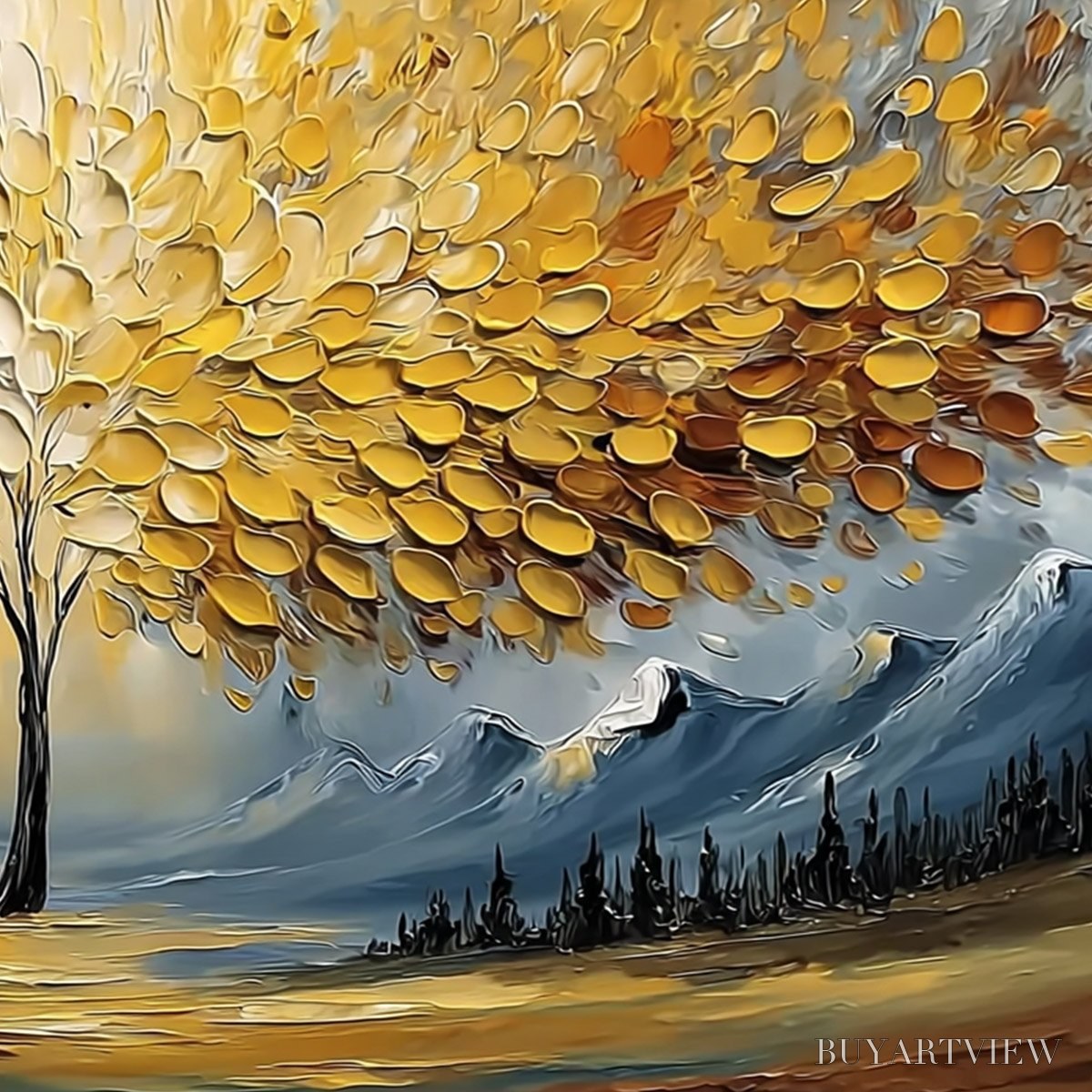 ARTOVITAS Aura of Gold – Textured Golden Tree of Life Landscape Painting - image 5