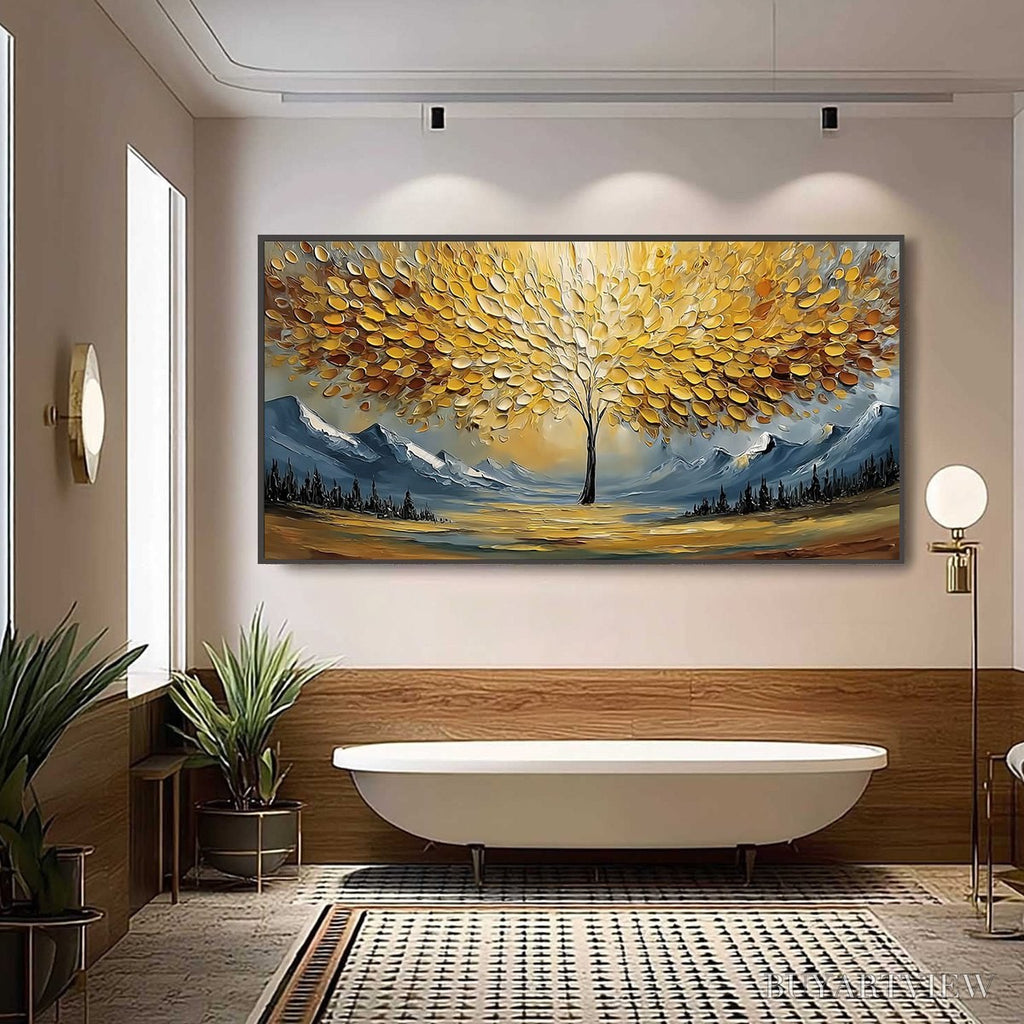 ARTOVITAS Aura of Gold – Textured Golden Tree of Life Landscape Painting - image 6
