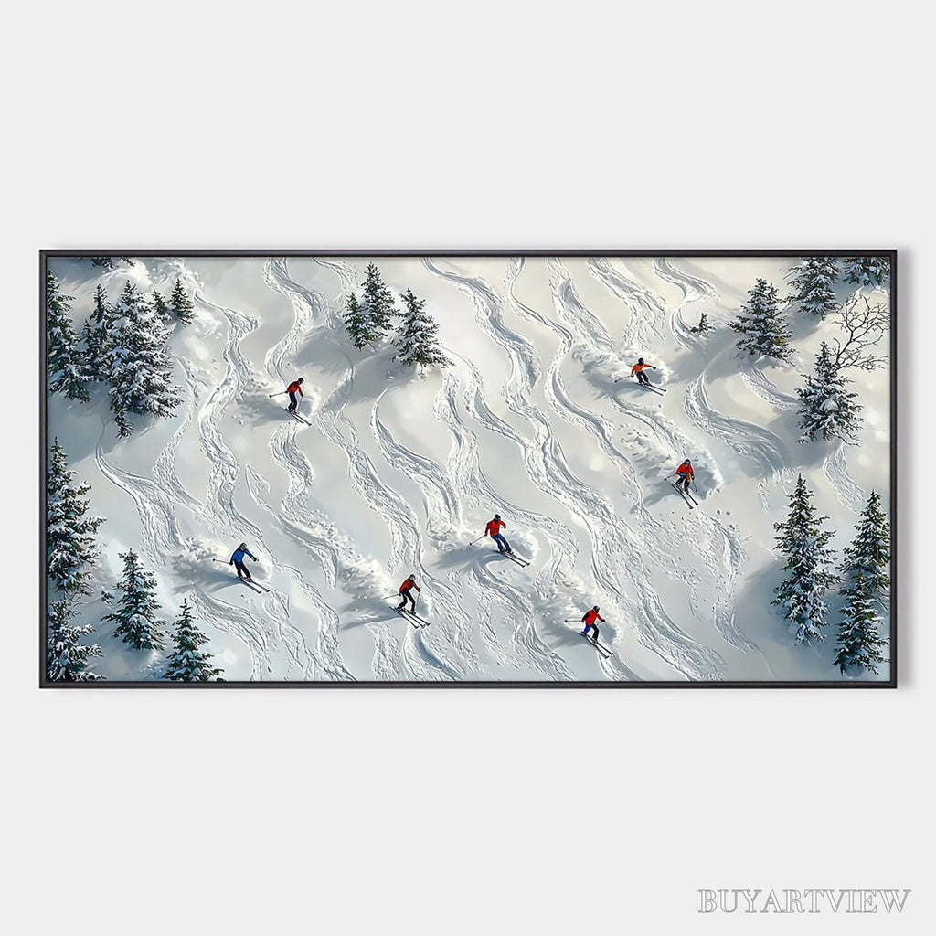 ARTOVITAS Snow Dance – Minimalist Winter Sports Scene Oil Painting - image 1
